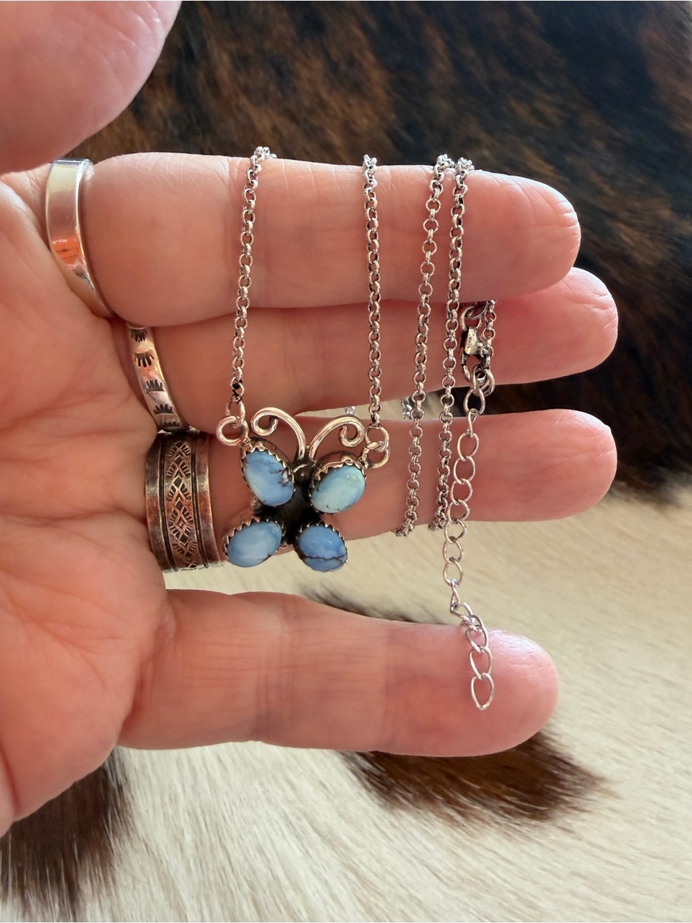 β€οΈ Golden Hills Turquoise Butterfly Southwestern 925 Pendant Necklace 16+2βL